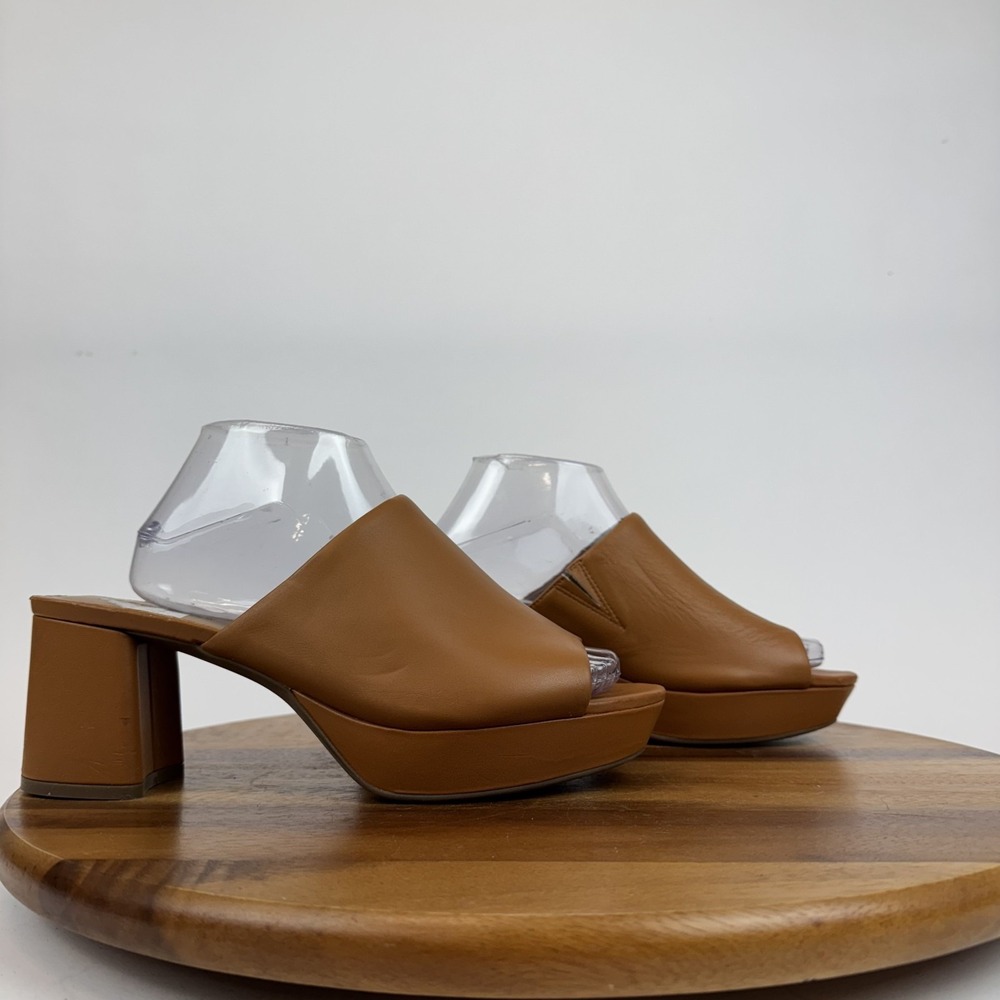 New Womens Aerosoles Cassy Brown Leather Heeled Slide Sandals Size 10 M NWOB